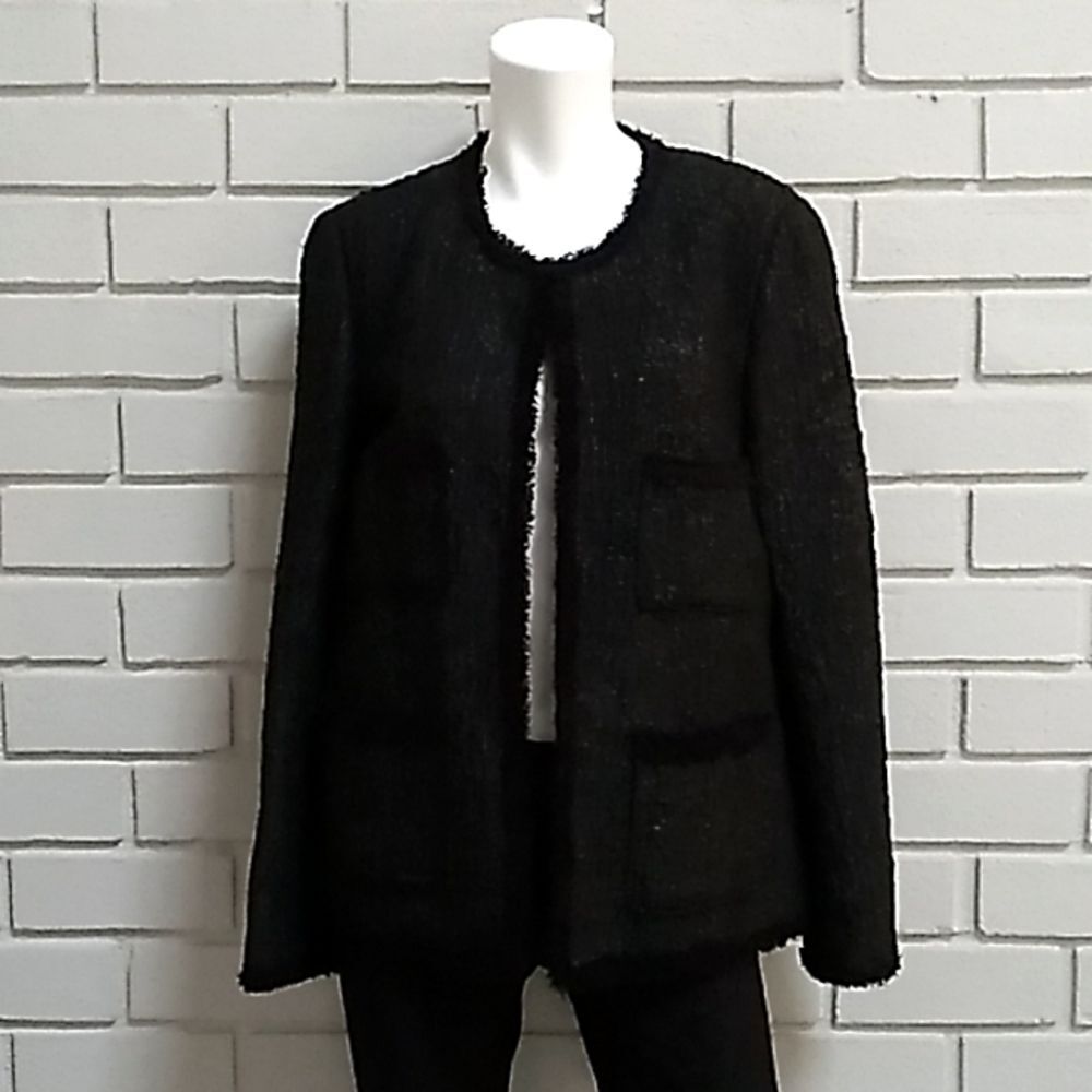 Zara Woman Black/Gray Distressed 4 Pocket Top Hook Lined Jacket. Sz Large. NWT